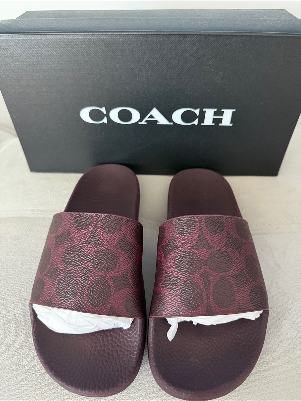 BNNW Udele Coated Canvas Coach Slide Sandals in Black Currant Color - Picture 2 of 4
